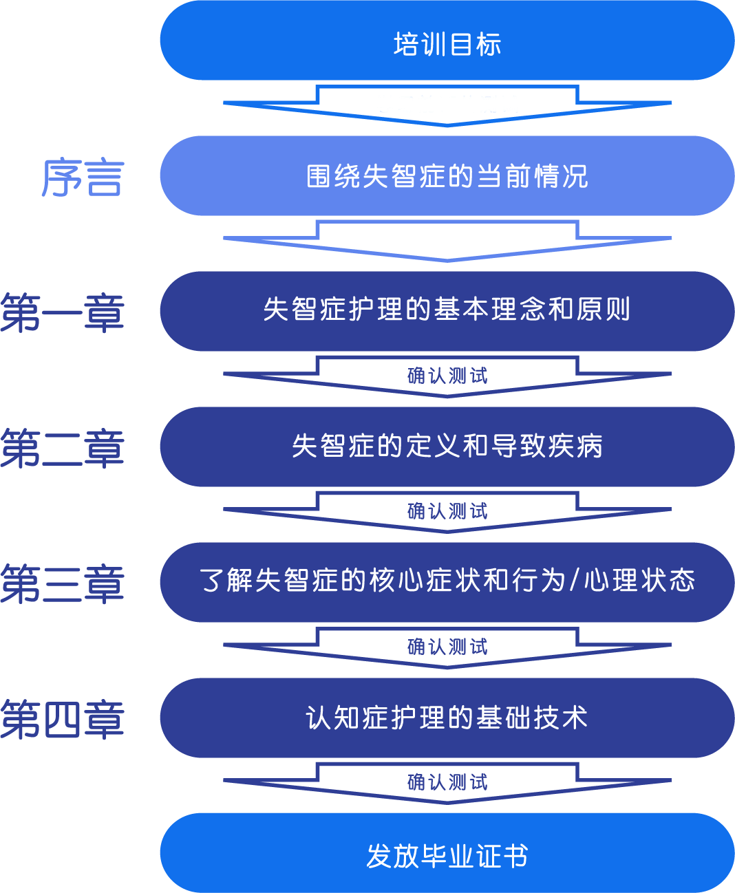 这是一个显示学习流程的图表。说明学习内容将循序渐进地进行。